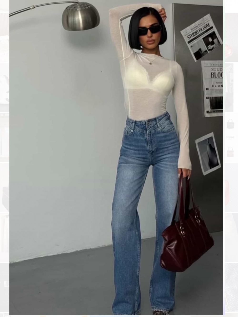 High-Waisted Straight-Leg Blue Jeans
